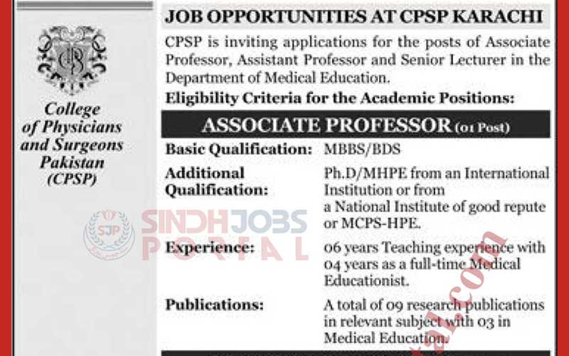 College of Physicians and Surgeons Pakistan CPSP Jobs Karachi 2024