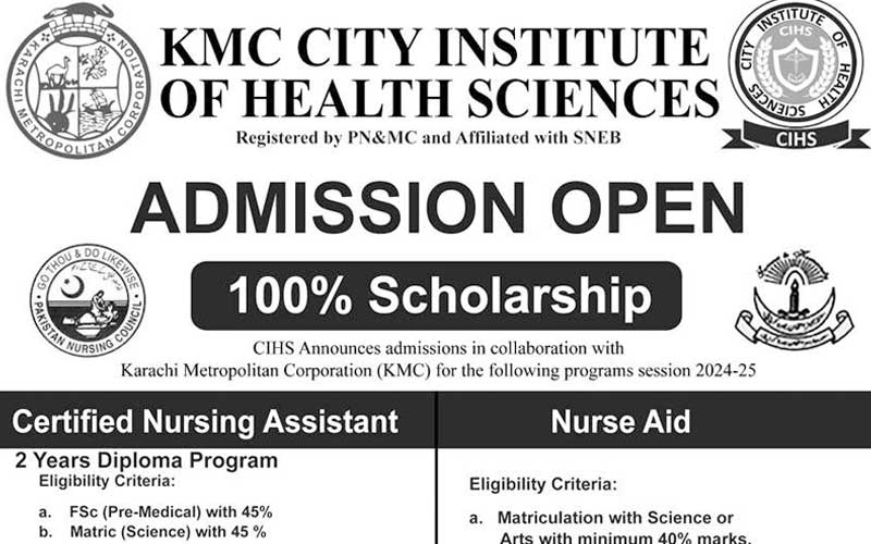 KMC CITY INSTITUTE OF HEALTH SCIENCES CIHS, KARACHI SCHOLARSHIPS 2024