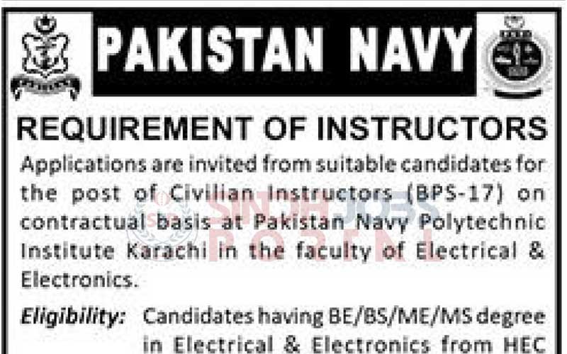 Pakistan Navy Jobs Civilian Instructors