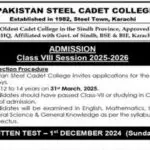 Pakistan Steel Cadet College Karachi Admission 2025-2026