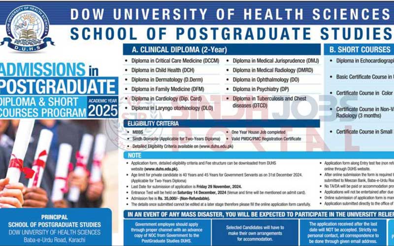 Dow University of Health Science Admission 2025