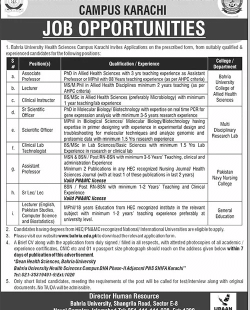 BAHRIA UNIVERSITY HEALTH SCIENCES