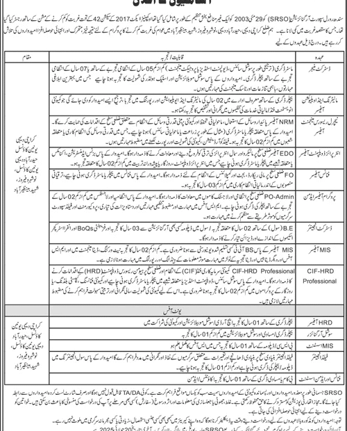 Sindh Rural Support Organization (SRSO) Job Vacancies Announcement