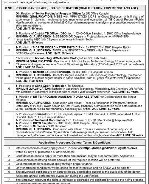 Donor Funded Project Sindh Jobs 2025 – Multiple Positions