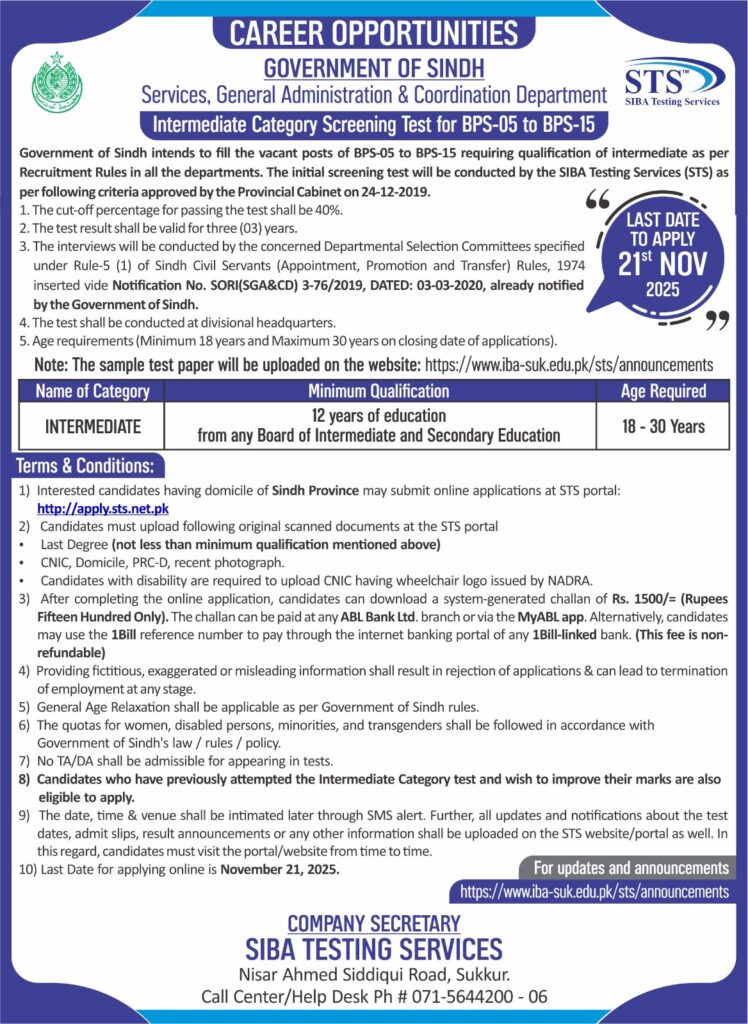 Sindh-Govt-Jobs-2025-Intermediate-Category-Apply-Online-Now